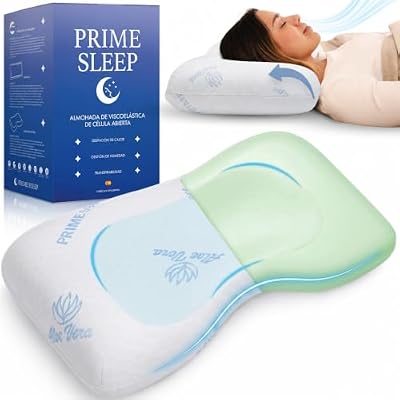 Almohada Cervicales y Cuello Alta Densidad 2 en 1 Apta para Todas Las Posturas | Almohada Viscoelástica Ergonómica de Célula Abierta | Soporte Ortopédico | Funda Aloe Vera Lavable