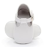 HONGTEYA Baby Girls Pure T-Strap Moccasins - Newborn First Walker Mary Jane PU Soft Soled Shoes (Size:0-6 Months/US 3.5/4.33''/See Size Chart, White)