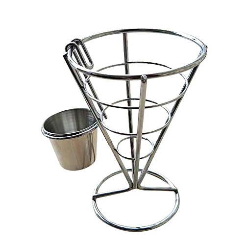 Fries Foods Stand Holder, FTXJ French Fry Chips Cone Metal Wire Basket with Sauce Dippers