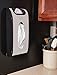 Repositionable Wall Mount Grocery Bag Dispenser Holds 30 Plastic Grocery Bags. The Grocery Bag Holder Includes Screws or Double-Sided Tape for Easy Installation. Easy Access Top and Middle Openings.