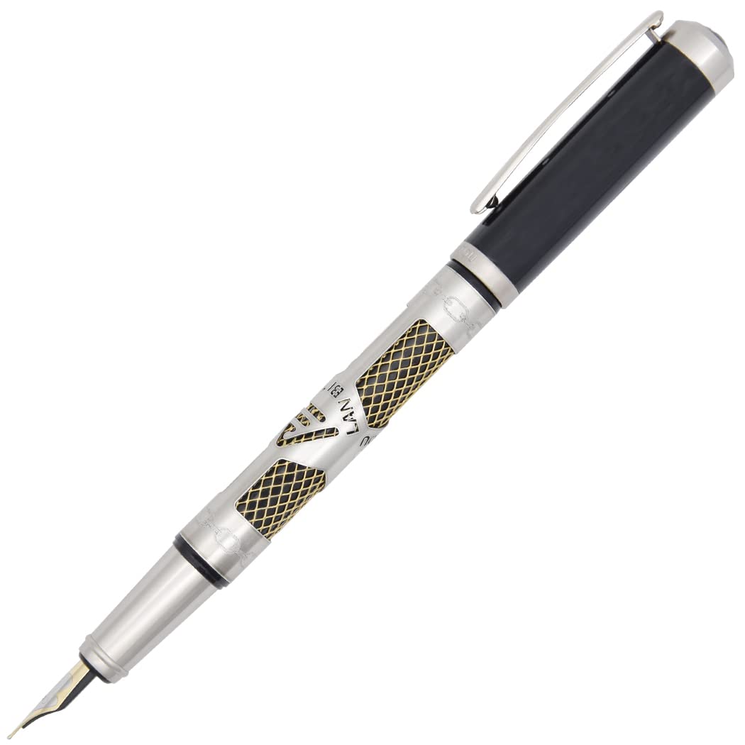 Gullor Metal Cutout Fountain Pen with with Converter and Gift Box, Fine Nib, Silver
