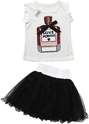 XILALU Fashion Sweet Girls Dress Outfits Perfume Bottle Sequins Tops Tutu Dress Party Clothes Sets