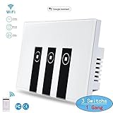 Smart Switch,Woocon Wifi Light Switch That Compatible with Alexa Echo Dot and Google Home In-wall Wireless Switch ,Timing Function,No Hub Required (3 Switches in 1 Gang)