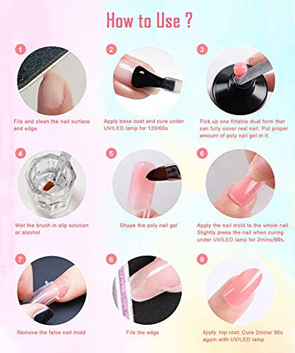 Poly Gel Nail Kit with UV Lamp, 10 Fall Colors Quick Nail Extension Gel Kit Easy Builder Gel with Rhinestone, Slip Solution, Complete Poly Gel Kits for DIY Manicure, Pink Nude Series