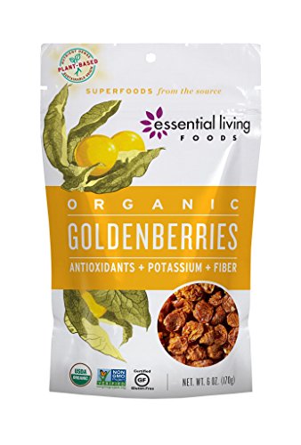 Essential Living Foods Organic Goldenberries, Dried, Highest Quality, Single Origin, Vegan, Superfood, Non-GMO, Gluten-Free, Kosher, 6 Ounce Resealable Bag