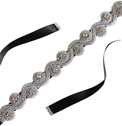 WMlover women's Crystal Rhinestone Bridal Belt Ribbon Wedding Accessories Sashes Black48