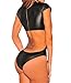 Shawhuwa Womens Sexy Leather Cut Out Back Mock Neck Zipper Club Bodysuit S Black 6