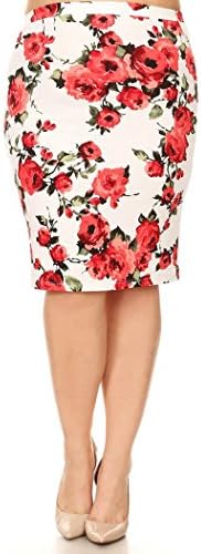 Women's Knee Length Pencil Skirt for Office Wear - MADE IN USA (1X, Floral White)