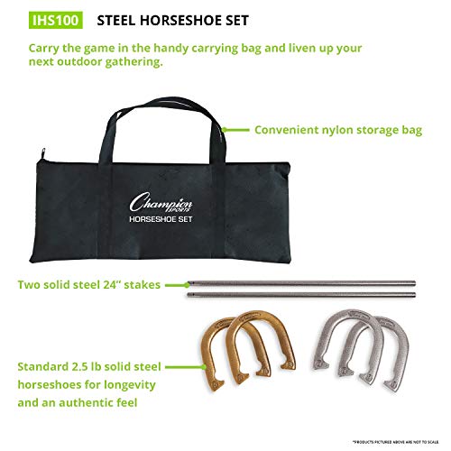 Champion Sports Horseshoe Set: Traditional Outdoor Lawn Game includes Four Professional Solid Steel Horseshoes with… - Image 3