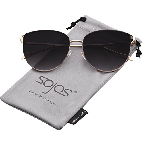 SOJOS Mirrored Flat Lens Fashion Sunglasses for Women SJ1085 SJ2036 with Gold Frame/Gradient Grey Lens