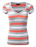 JJ Perfection Women's Casual Striped Short Sleeve V-Neck T-Shirt