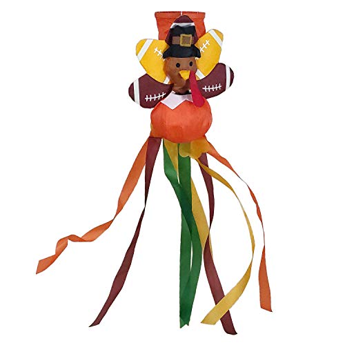 OUTOUR 3D Thanksgiving Day Turkey Football Fall Family Fabric Windsock Wind Sock Hanging Decorations 49" Flag for Garden Patio Lawn Backyard Home Yard Porch Balcony Outdoor Decor Party Supplie