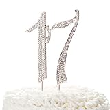 Ella Celebration 17 Cake Topper for 17th Birthday, Rhinestone Number Decoration Party Supplies (Rose Gold)