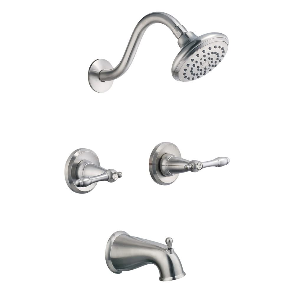 Design House 523480 Oakmont Bath Trim Kit with Valve, Dual-Handle, High-Pressure Shower Head, Water-Saving, WaterSense Certified, Satin Nickel — image 1