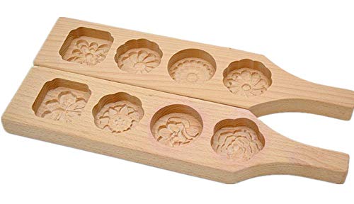 Hewnda China Mooncake Mold - Wooden Cake Mold for Moon Cakes, Springerle, Cookies, Soap (4 holes)