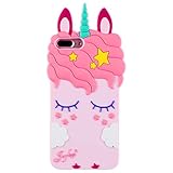 Joyleop Pink Unicorn Case for iPhone 7 Plus 8 Plus,Cartoon Soft Silicone Cute 3D Fun Cover,Kawaii Unique Kids Girls Cases,Fashion Animal Character Skin,Gel Shockproof Shell iPhone 7G／8G Plus + 5.5