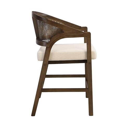 Merax Rattan Counter Height Bar Stools Set of 2, Wooden Frame Bar Chairs with Natural Rattan Woven Back, Modern Kitchen Island Chairs, Footrest for Kitchen, Dining Room, Beige/Walnut