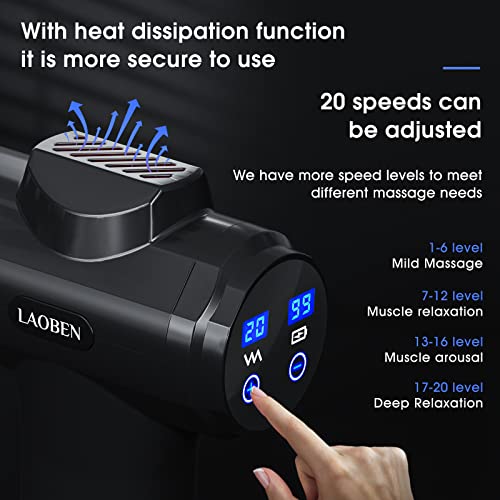 LAOBEN Massage Gun, Portable Muscle Massage Gun Deep Tissue for Family, LCD Touch Screen and 20 Speeds, Handheld Body Massager for Pain Relief and Muscle Care, Dad Gifts and Mom Gifts