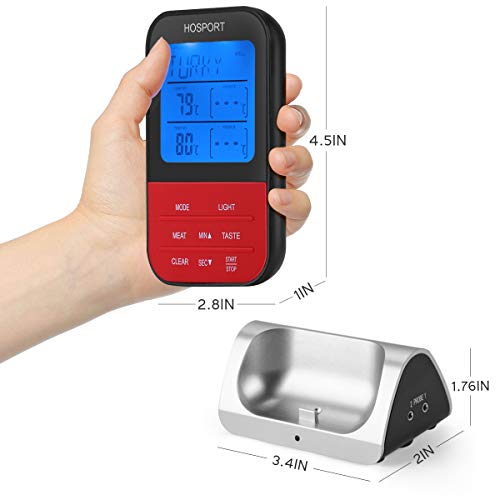 HOSPORT Wireless Meat Thermometer Waterproof Digital Cooking Thermometer for Oven BBQ Grill Kitchen Food Smoker Cooking (Red) - Thumbnail 5