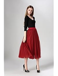 xeko xinuo dama Cintura Elástica 4 capas de gasa vestido Big Swing OL faldas largas, talla única, rojo vino