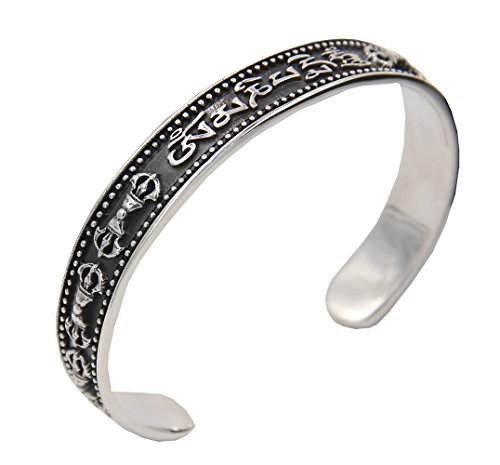 DharmaObjectsLarge Solid Stamped 92.5 Sterling Silver Om Mani Padme Hum Compassion Dorji Cuff Bracelet