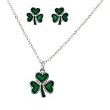 Lux Accessories Three Leaf Heart Clover Saint St Patricks Day Necklace Matching Earrings