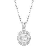 Cate & Chloe Zelda 18k White Gold Pendant Necklace, Cluster Solitaire Oval Cut Diamond Necklace, Beutiful Trendy Twilight Special Occasion Sparkle Necklace for Women Girls Fancy Round CZ