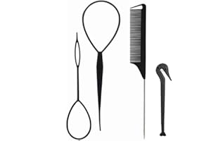 4pcs Hair Styling Tools for Girls, Topsy Tail Hair Tools, 2pcs French Braiding Tool Hair Loop Styling Tool 1pc Elastic Hair B