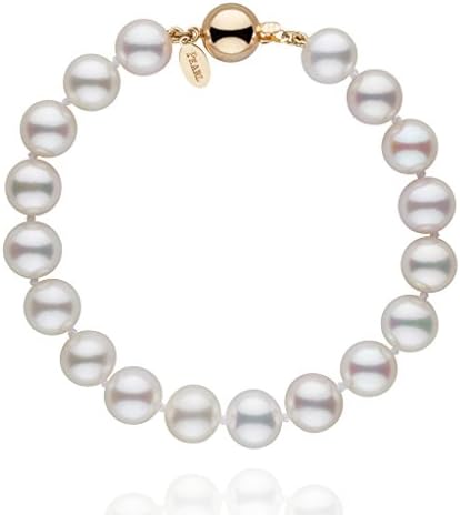 8.5-9.0 mm White Freshadama Cultured Pearl Bracelet - 8 inch - 14K Yellow Gold