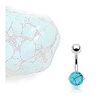 Stainless Steel Prong-Set Turquoise Semi Precious Stone Navel Belly Button