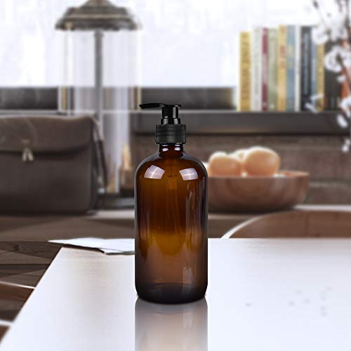 3 Pack Empty Amber Glass Pump Bottles 16oz Pump Bottles Refillable