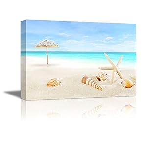 Scenery of Tropical/Summer Resort. White Beach with Starfish and Seashells | Gallery Wrapped Canvas & Ready to Hang - 12" x 18"
