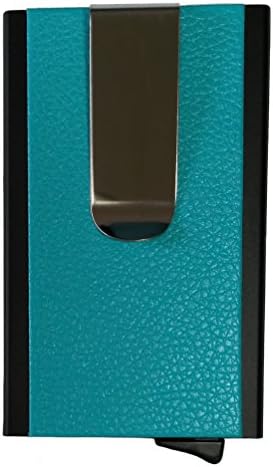 Credit Card Holder Automatic Pop-Up Aluminum Wallet, RFID Blocker &amp; Money Clip (Black+Turquoise)