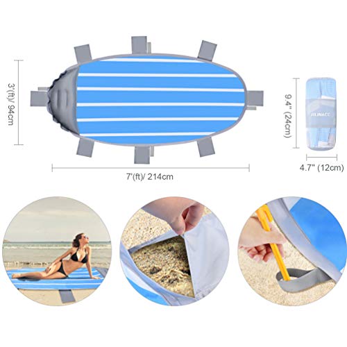 RUNACC Sand Free Beach Blanket, 2-in-1 Waterproof Picnic Outdoor Mat Sleeping Pad, Integrated Inflatable Pillow Design for Travel Camping Hiking, 7.02Â´ x 3.08Â´ ft
