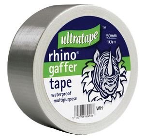Rhino Cloth Gaffer Tape Silver 50mm x 10m Waterproof Multipurpose Duct Heavy Duty Gaffa Repair Roll Strong Carpet Protect Indoor Outdoor Packaging Parcel Packing Bundling Insulating Binding Reinforcing