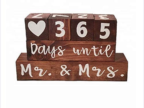 image for BLKD Wooden Block Wedding Day Countdown Calendar, Mr. & Mrs. Days Unti