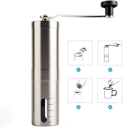 Manuelle Kaffeemühle mit Keramikmahlwerk Edelstahl Einstellbar Handkaffeemühle für Kaffeebohnen Mahlen – Bild 4