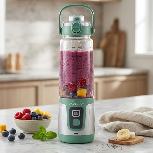 JadeCook Licuadora Portátil Recargable Jade Electro con Vaso de 750 ml, Doble Aspa, para Smoothies y Jugos, Tritura Hielo, Mezcla y Bate, Color Verde