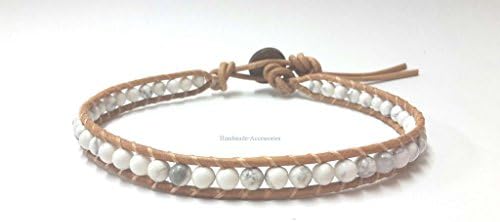 Infinityee888 Trendy Fashion Howlite Bead Bracelet Woven with Leather Cord 7.5 Inches Beautiful Handmade Hippie Bohemian