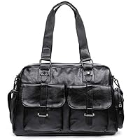 Gimay PU Leather Travel Tote Bag Weekender Duffel Overnight Bag Weekend Bag (Black)