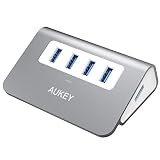 AUKEY USB Hub 3.0 Portable Aluminum 4 Port USB 3.0 Data Hub with 1.6ft USB Cable for MacBook Air, Mac Mini, iMac, Laptop, PC, USB Flash Drives, HDD Hard Drive (Grey)