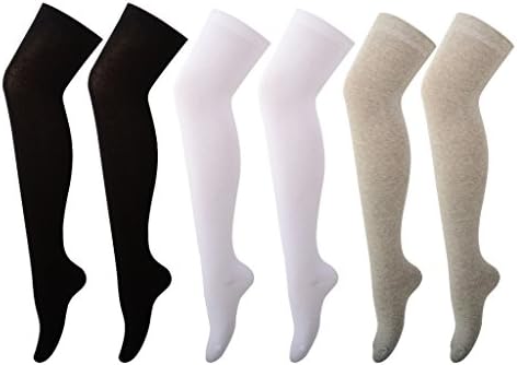 PUTON Women's Over the Knee Thigh High Cotton Stocking Socks (Pack of 3)