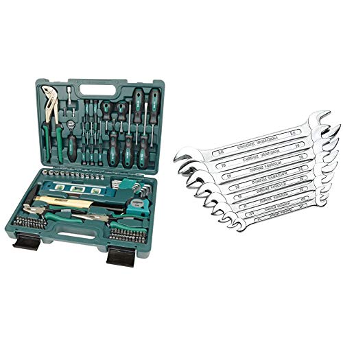 Brüder Mannesmann M29084 Werkzeugkoffer bestückt, 87-tlg & M 110-08 Gabelschlüsselsatz, 8-tlg, 6-22 mm, CV, 22 mm