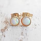 white Opal stud earring 14K Gold Filled 4mm Opal posts minimalist jewelry