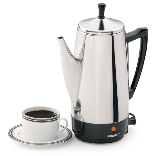 PRESTO 02811 STAINLESS STEEL ELECTRIC COFFEE PERCOLATOR – 12-CUPS, EASY-POUR SPOUT, STAY-COOL HANDLE, MAKE 2-12 CUPS