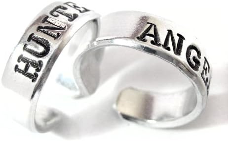 Hand Stamped Supernatural Inspired Rings, Hunter - Angel - Matching Ring Pair, Adjustable Aluminum
