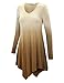 Lock and Love WT1050 Womens V Neck Long Sleeve Dip Dye Handkerchief Hem Tunic Top XL BROWN