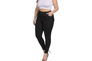 ALLEGRACE Women Plus Size Skinny Pants Stretch Slim Fit Pull-on High Waist Pants with Pockets