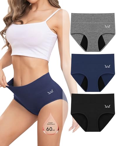 Rdiner Period Pants for Women 60ML Heavy Flow Absorbency Period Underwear Leakproof Extra Protective Menstrual Panties High Waist Postpartum Underwear Menstrual Knickers Pack of 3,HQH,XXL