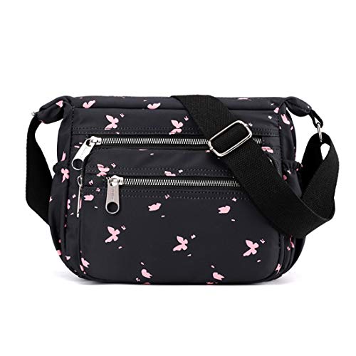 Womens Nylon Floral Shoulder Bag Crossbody Bag Messenger Bags Travel Handbags With Adjustable Strap Waterproof (C butterfly) - Thumbnail 7